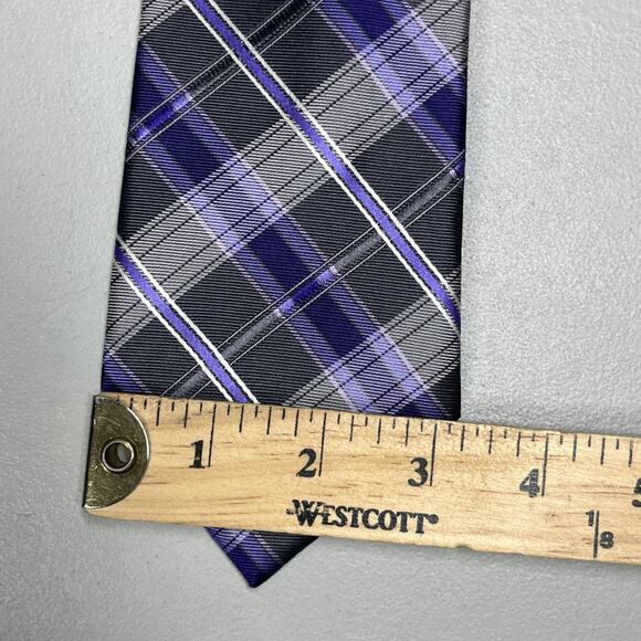 Pronto Uomo Couture Silk Tie Purple Gray Plaid Mens Handmade Necktie 3 1/4"X60" - Picture 6 of 9